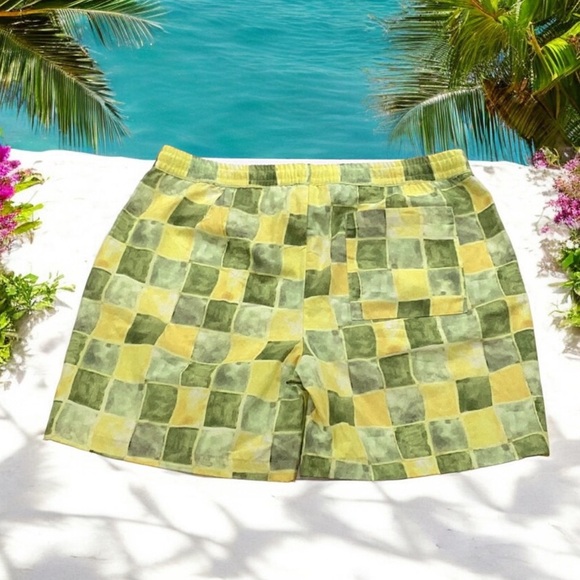 MENS NWT ZARA SUMMER SHORTS 6-1/2” INSEAM YELLOW/GREEN CHECK EXTRA LARGE - Picture 2 of 6